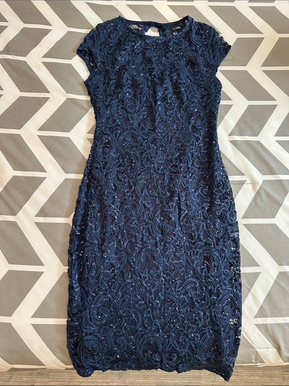 Women's Navy Lace Sequin Dress